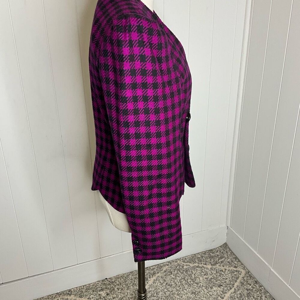 Vintage Albert Nipon Suits Women's 6 Black Pink 100% Wool Peacoat Suit Jacket - Picture 4 of 13
